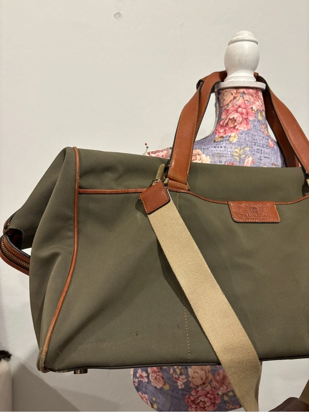 Trafalgar Olive Green and Brown Leather Trim Weekender duffle Bag